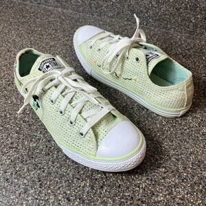 Converse All Star Low Women 8 Green Canvas Custom Cross-Stitched Sneaker Lace Up